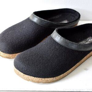 HAFLINGER Unisex GZL Leather Trim Grizzly Arch Support Wool Clogs Black Size 42